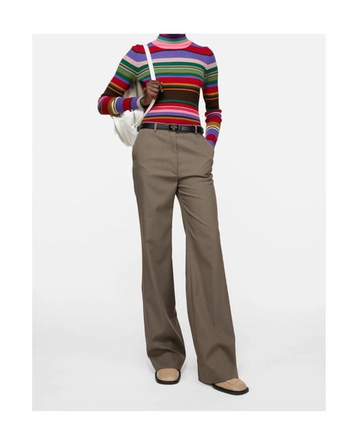 Acne Red Striped-Pattern Turtleneck Sweater