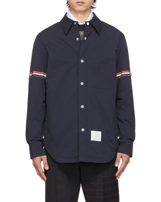 Thom Browne Blue Snap Front Over Shirt Jacket for men