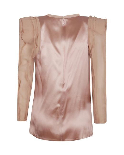 Balmain Pink Shoulder-Pad Satin Blouse