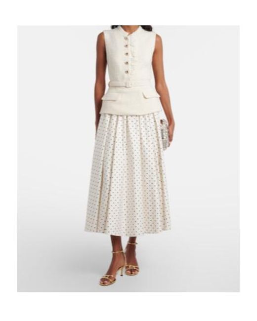 Self-Portrait White Polka Dot Tweed Midi Dress
