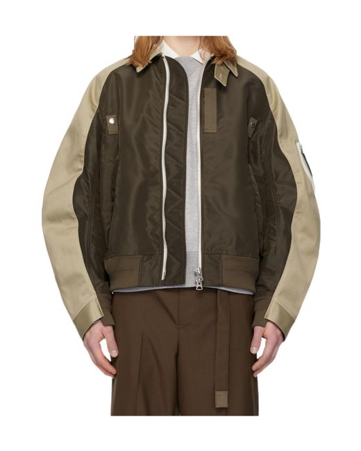 Sacai Brown Twill Collared Zip-Up Blouson for men