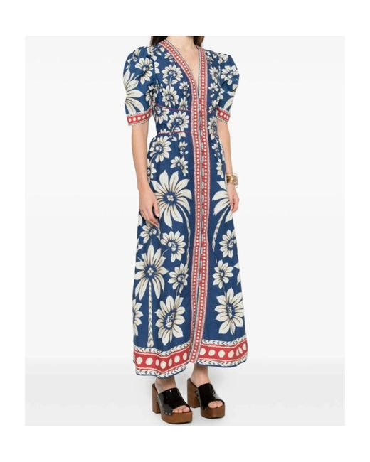 Farm Rio Blue Floral Button-Front Dress