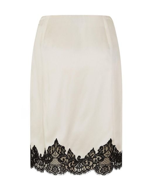 Stella McCartney White Lace-Trimmed Satin Midi Skirt