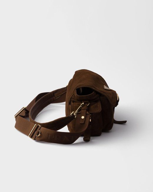Prada Brown Explore Medium Suede Shoulder Bag