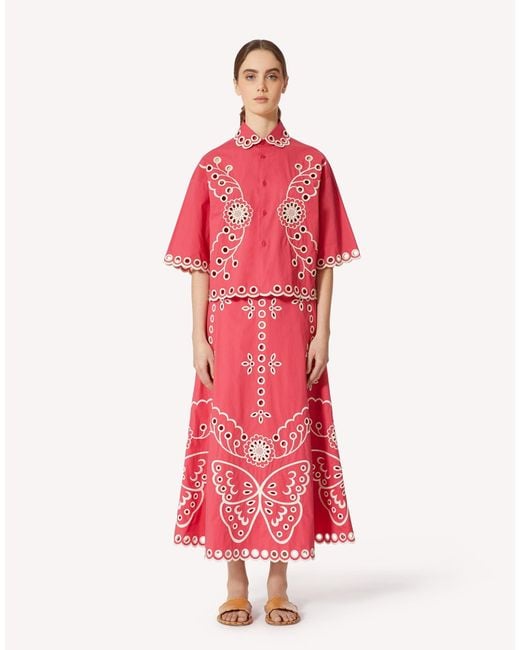 RED Valentino Pink Sangallo Embroidered Detail Skirt