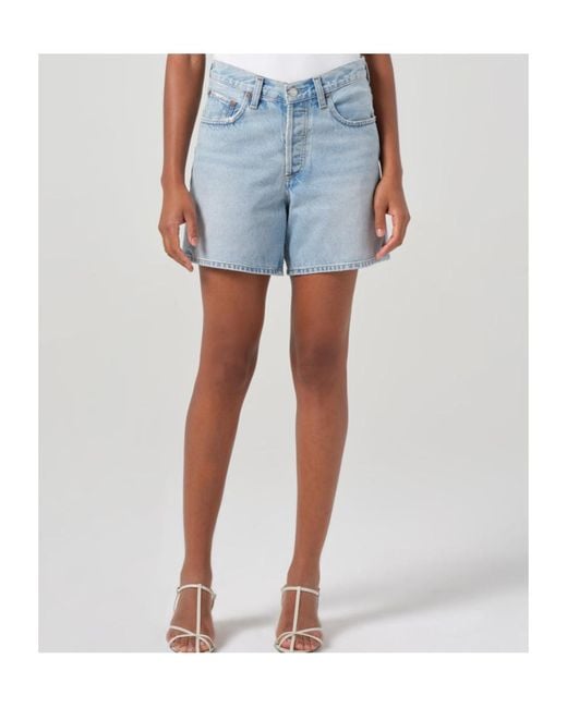 Agolde Blue Wide Leg Denim Shorts