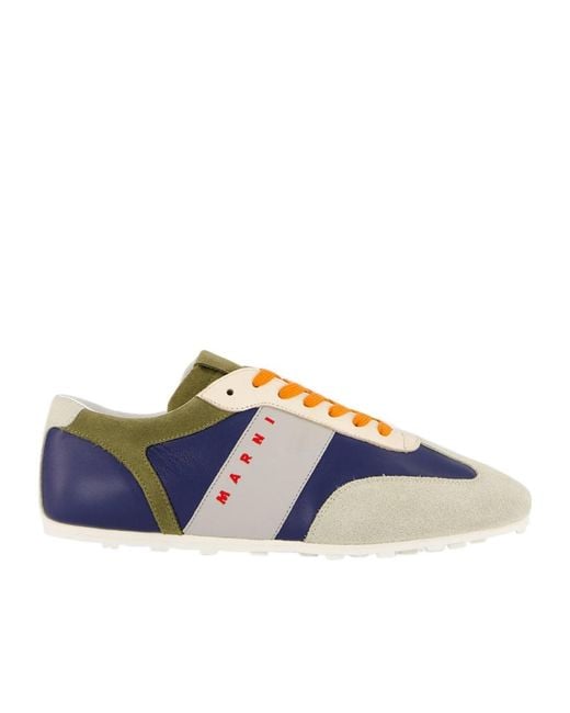 Marni Blue Panelled Suede-Trimmed Sneakers for men