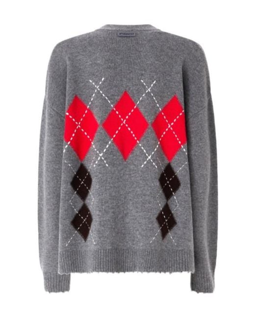Pinko Gray Wool And Cashmere Cardigan With Diamond Motif