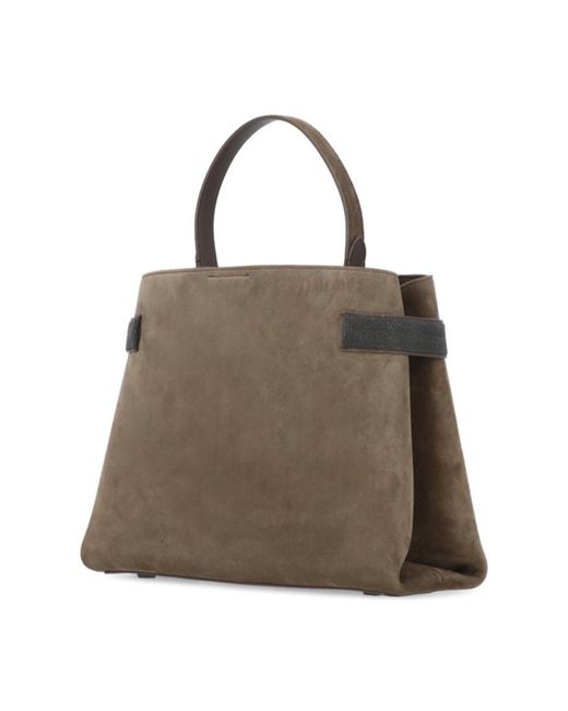 Brunello Cucinelli Brown Embellished Top Handle Bag