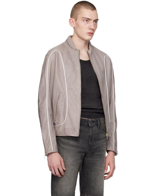 DIESEL Gray Leather Biker Jacket for men