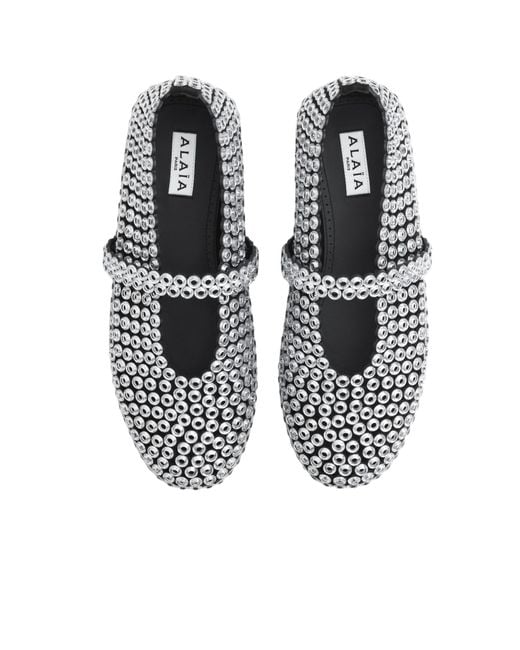 Alaïa White Alaïa Embellished Ballet Flat Shoes