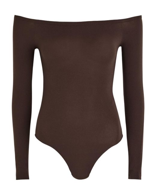 Alaïa Brown Off-The-Shoulder Stretch-Nylon Bodysuit