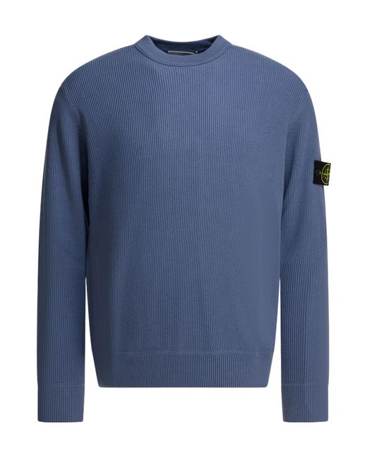Stone Island Blue Ribbed Patch Sweater for men