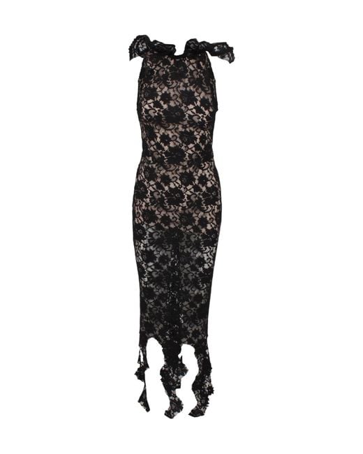 GIUSEPPE DI MORABITO Black Lace Asymmetric Maxi Dress