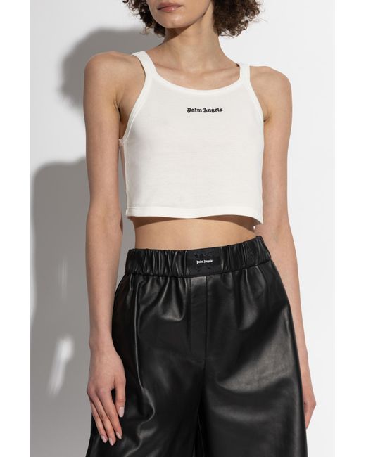 Palm Angels White Logo Embroidered Cropped Top