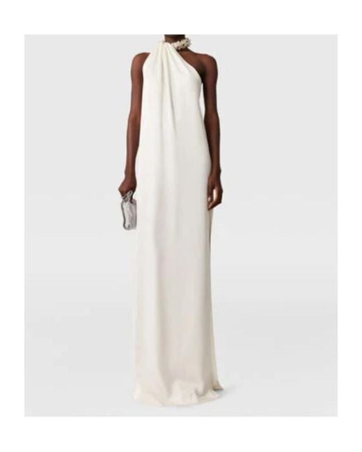 Stella McCartney White Embellished Halterneck Asymmetric Satin Dress
