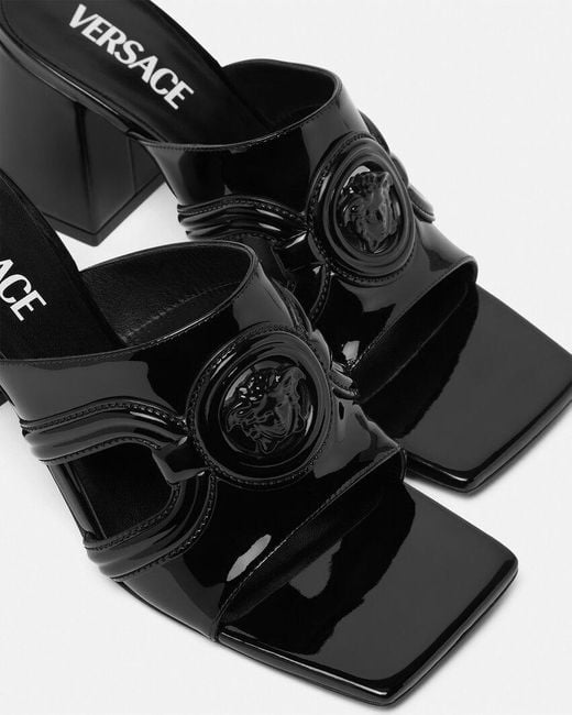Versace Black Square-Toe Heeled Sandals