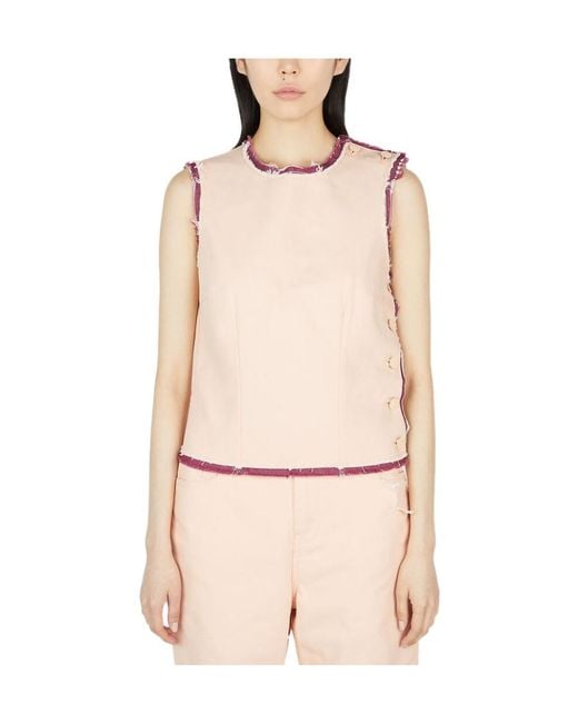 Raf Simons Natural Button Fastened Layered Raw-Cut Hem Tank Top