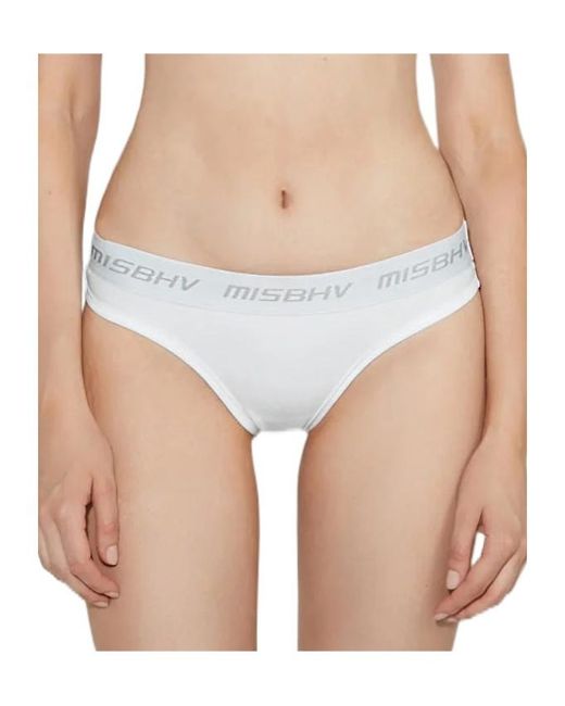 M I S B H V White Logo Waistband Thong