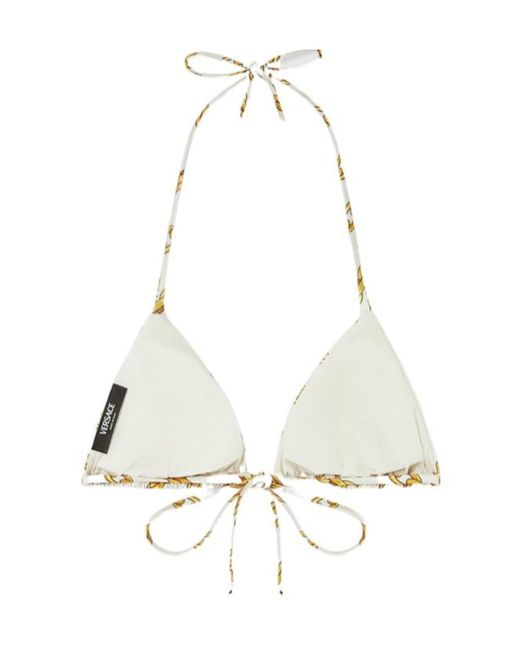 Versace Metallic Logo Triangle-Cup Tie-Fastened Bikini Top