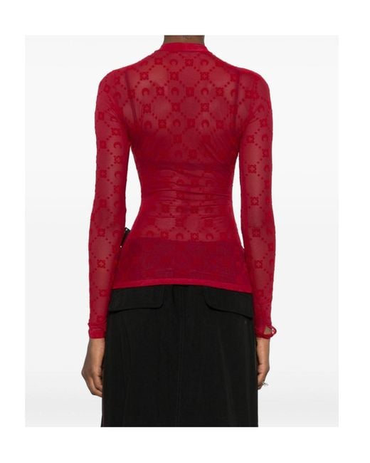 MARINE SERRE Red Long-Sleeved Printed T-Shirt