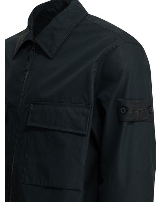 Stone Island Blue Logo-Patch Shirt Jacket for men