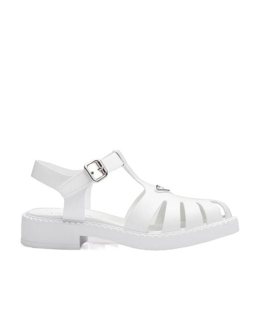 Prada White Brushed Leather Fisherman Sandals for men