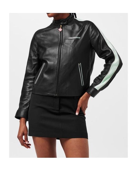 Casablanca Black Logo Zip-Up Leather Jacket