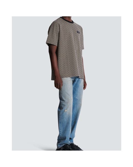 Balmain Gray Logo Patch Monogrammed T-Shirt for men