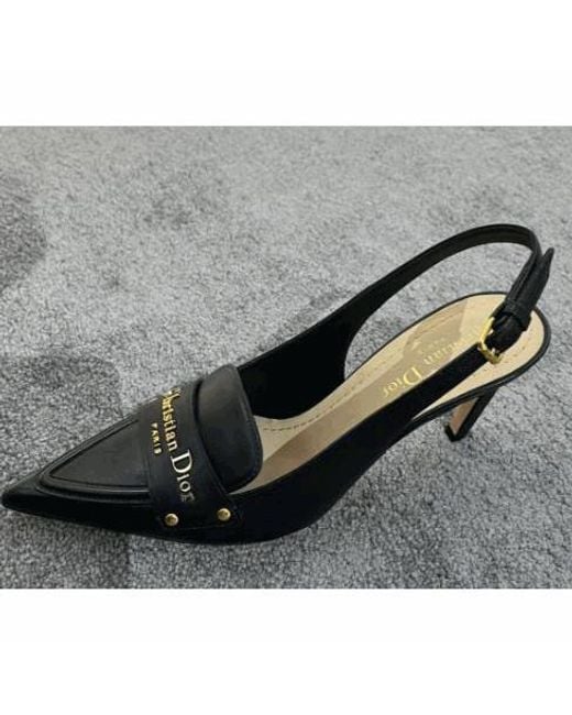 Dior Black Christian Logo Lettering Pointed Toe Pumps