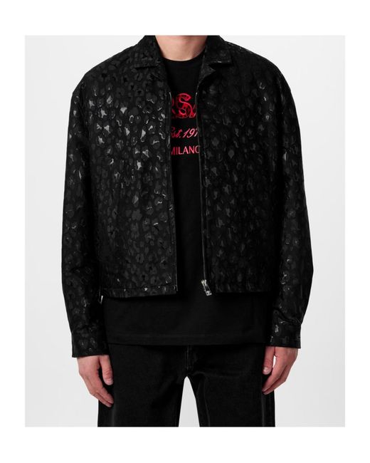 Versace Black Leopard Print Casual Jacket for men