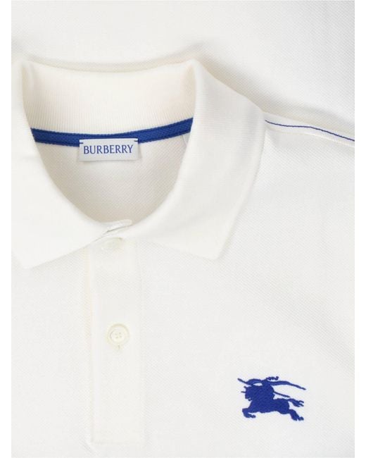 Burberry White Equestrian Knight-Embroidered Polo Shirt for men