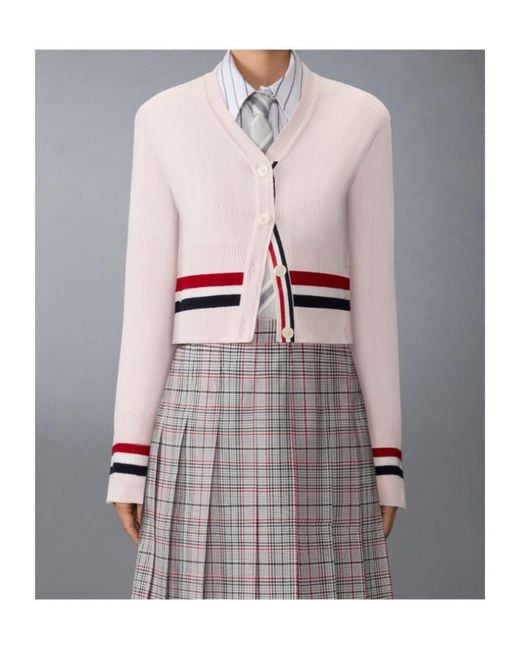 Thom Browne Pink Striped Shrunken Cardigan