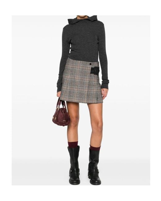 Pinko Gray Checked Wrapped Mini Skirt