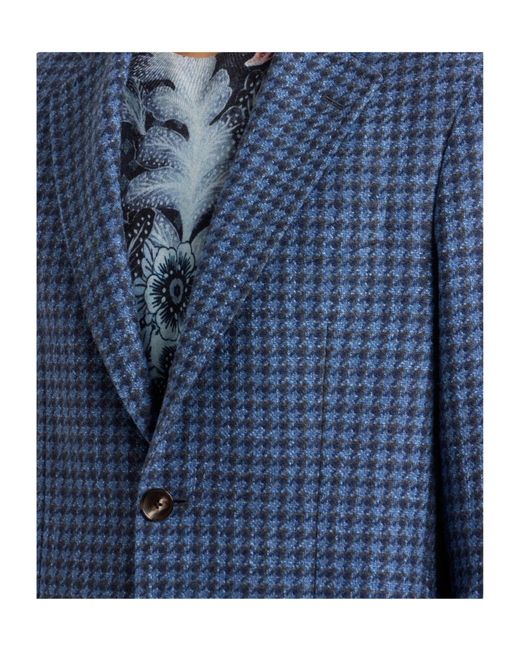 Etro Blue Wool-Blend Houndstooth Jacket for men