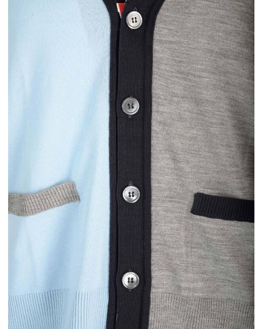 Thom Browne Blue Colour-Block Knit Cardigan for men