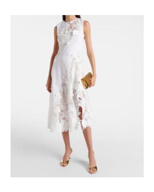 Oscar de la Renta White Lace-Trimmed Wool-Blend Midi Dress