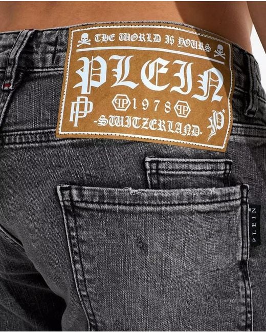 Philipp Plein Gray Belt-Loop Jeans for men