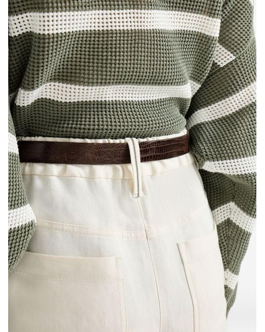 Brunello Cucinelli White Embellished Straight Trousers