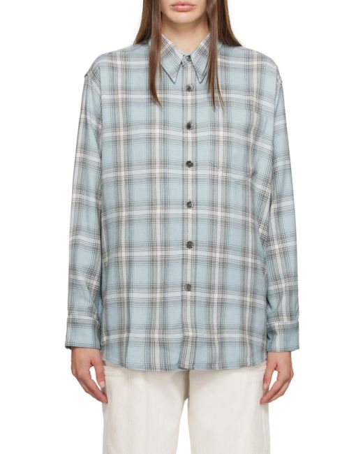 AMI Blue Checked Long-Sleeved Shirt for men