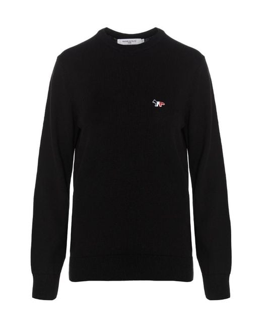 Maison Kitsuné Black Round-Neck Knitted Pullover for men
