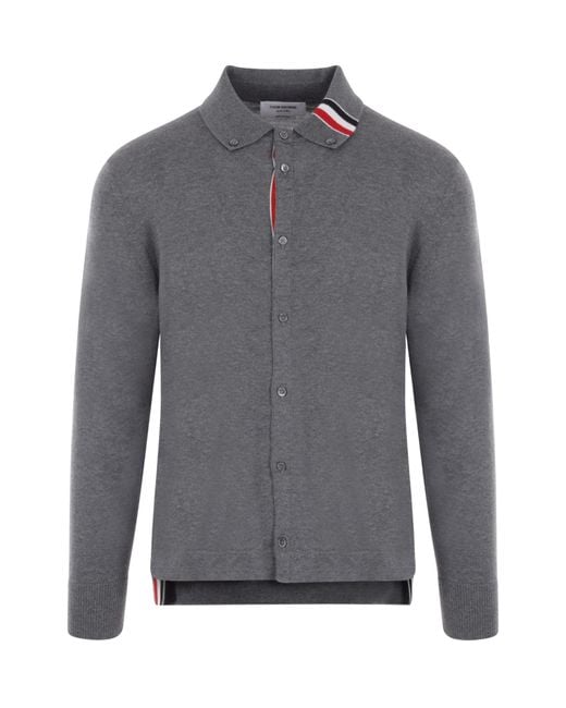 Thom Browne Gray Stripe-Trim Buttoned Knitted Cardigan for men