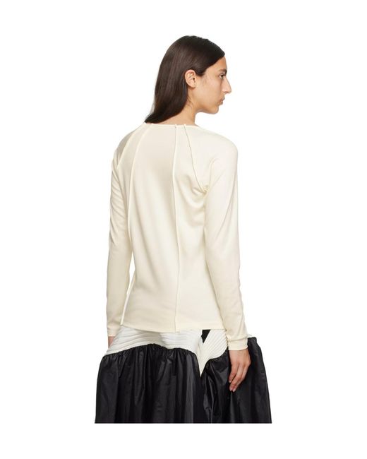 Issey Miyake White Pleated Long-Sleeved T-Shirt