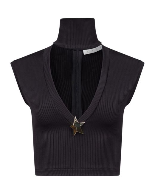 Area Blue Star-Stud Rib-Knit Crop Top