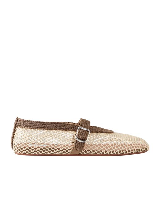Alaïa Natural Embroidered Satin-Cord And Mesh Ballet Flats