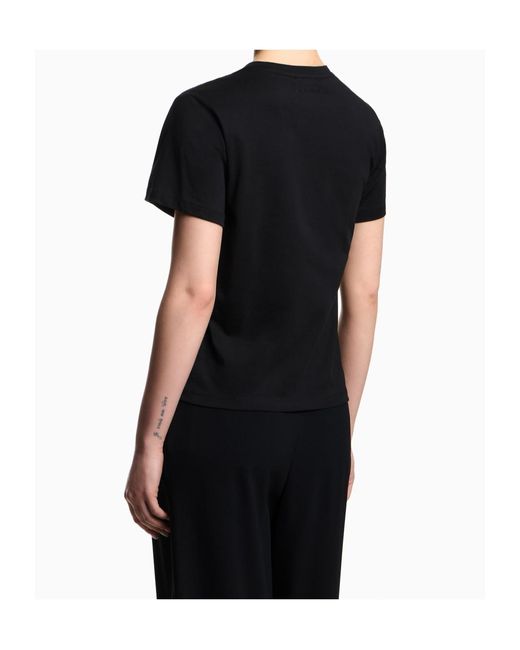 Emporio Armani Black Jersey T-Shirt With Logo Embroidery