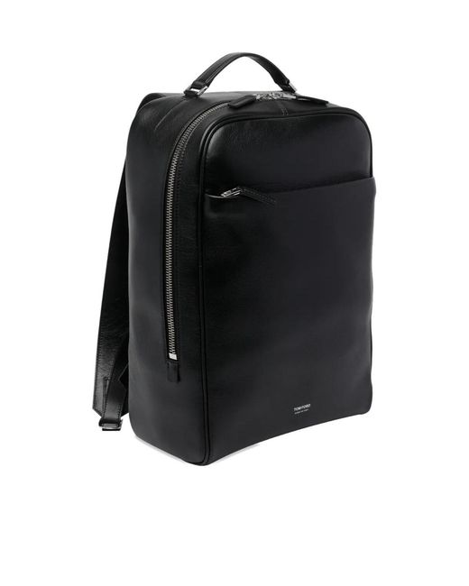 Tom Ford Black Logo Printed Zipped Backpack for men