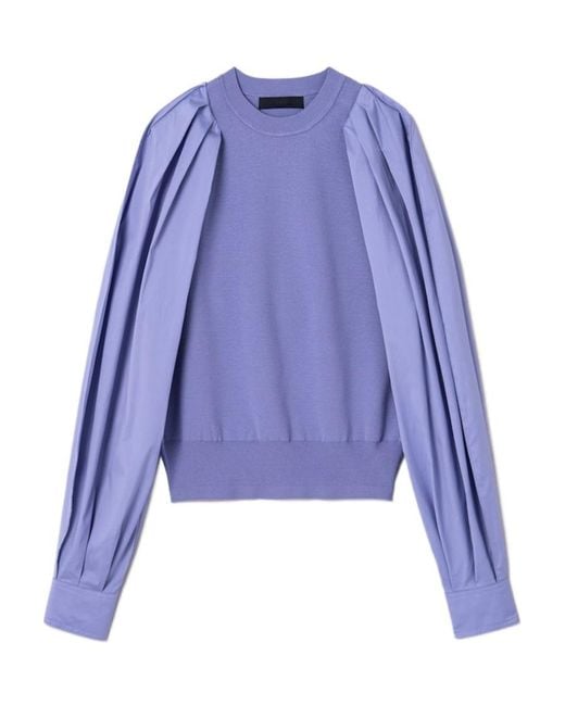 Juun.J Blue Round Neck Bubble Sleeve Sweater