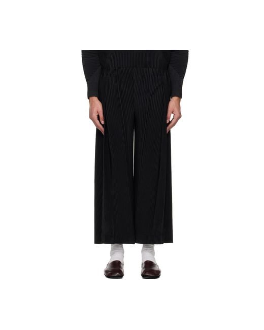 Homme Plissé Issey Miyake Black Pleated Knit Casual Pants for men