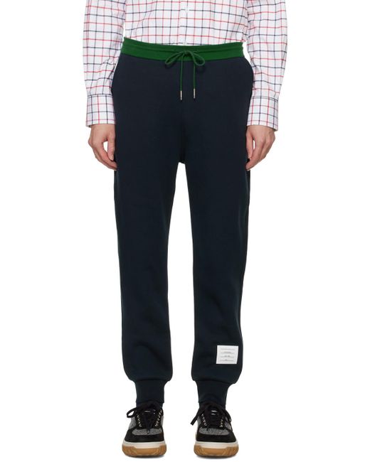 Thom Browne Black Logo Patch Drawstring Pants for men